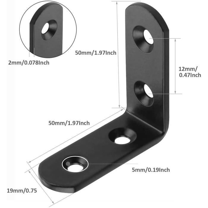 ASelected 20pcs Équerre de Fixation Noir Inox 50x50x2.5mm, Equerre Metal  Renforts d'Angle pour la Fixation et la Réparation de Meubles, Renforcer  les Joints, Noir : : Bricolage