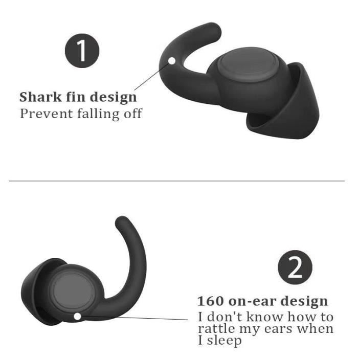 [2 paires] Bouchon d'oreille pour dormir-Hearprotek bouchon oreilles  réutilisable en silicone anti bruit pour sommeil,protection  auditive,réduction de