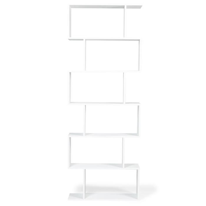 étagère Design Hêtre Blanc Étagère Bibliothèque SOFIA Forme S - 6 Niveaux - Hêtre Et Blanc - 189cm - Rangement Design Petite Bibliotheque