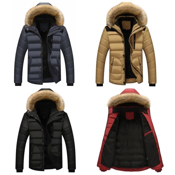 Parka Homme a capuche XXXL Veste col de fourrure Kaki Homme Adulte