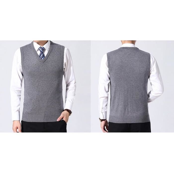 Gilet Homme Sans Manches Col V - Tricoté En Viscose, Style Business Décontracté