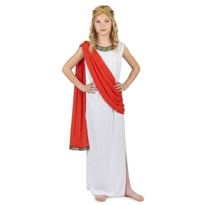 Déguisement Déesse Romaine Fille – Toge Rouge Et Or – Costume Antique – Fête, Carnaval, Spectacle