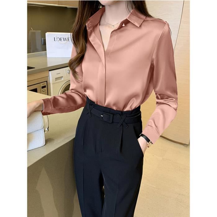 Chemise femme chemisier femme chic chemise haut femme chemisier blanc femme manche longue chic Soie femmes chemise a Rose C59027 Blanc Cdiscount Pret a Porter