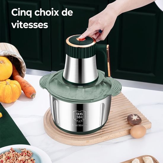 Hachoir ELectrique 500W, 4L Mixeur Hachoir Multifonctions Inox, 5 Vitesses, 2 Paires De Lames