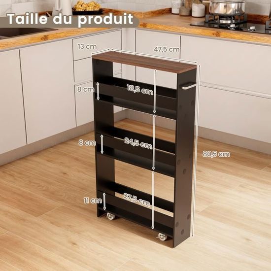 Chariot De Rangement 4 Niveaux COSTWAY Avec Plateau Amovible - Roullettes, Blanc - Pour Cuisine, Salle De Bain, Bureau