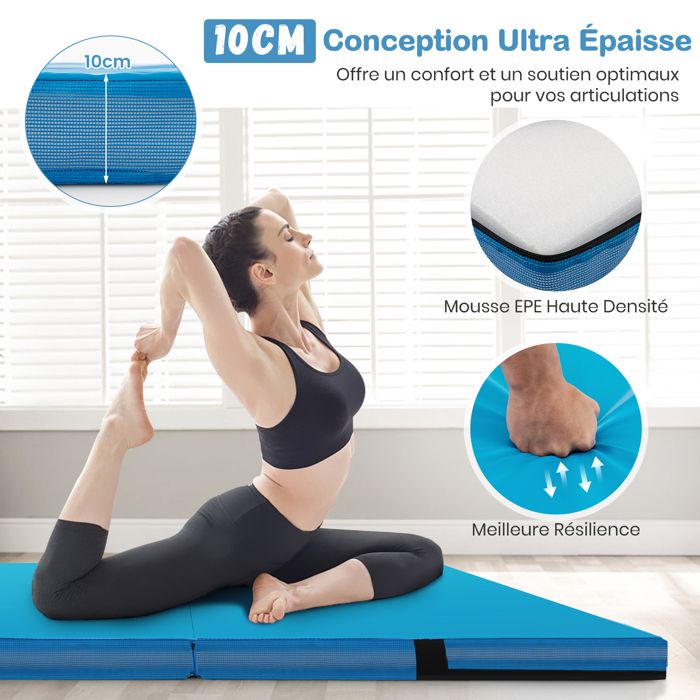 COSTWAY Tapis De Gymnastique Pliable Epais 240x117x5CM, Matelas D' Entrainement En Mousse Et PU Avec Poignées, Pour Gymnastes Entraînements Sportifs Yoga, Violet Et Rose