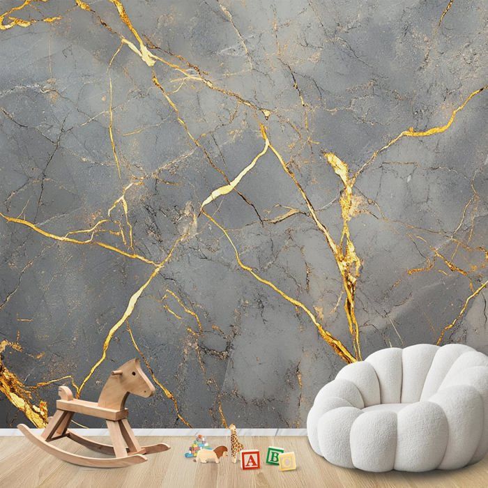 Papier Peint Panoramique Marbre 350x256cm - Décoration Murale Gris et ...