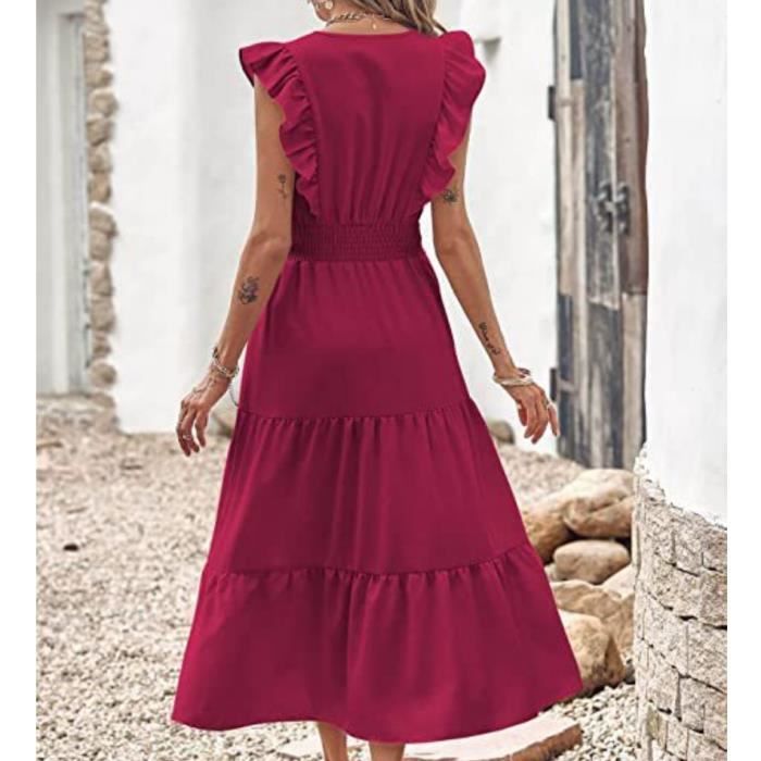 Robe t femme longue legante Robe de plage noir unie Robe col V