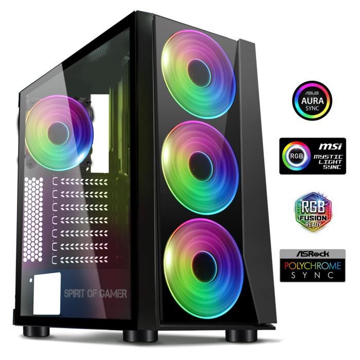 Spirit Of Gamer - Ghost III - PC Gamer ATX/Matx Case - Vetro Temperato Frontale E Parete - 4 Ventilatore Indirizzabile RGB LED 120mm - RGB LED : 60 modalità - Aura/MSI Mystic/ASROCK Compatibile