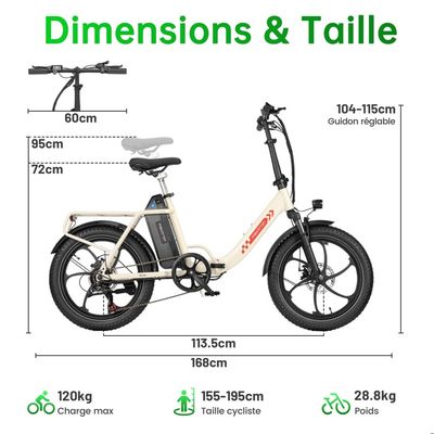 Vélo électrique Pliant Samebike 20LVXD30-II – 350W, 48V 10Ah, Batterie Au Lithium, Blanc