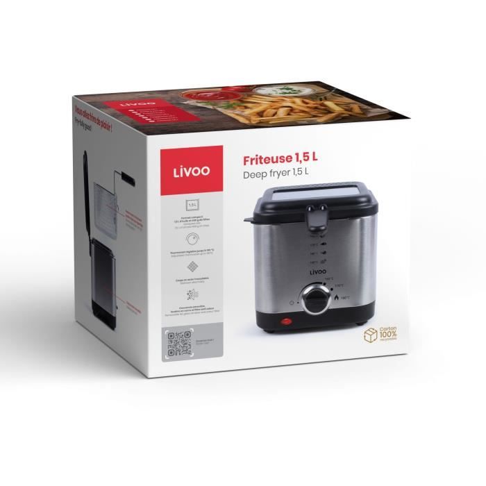 Friteuse Electrique Livoo 1.5L - 900W | Gris | Capacité 400g De Frites