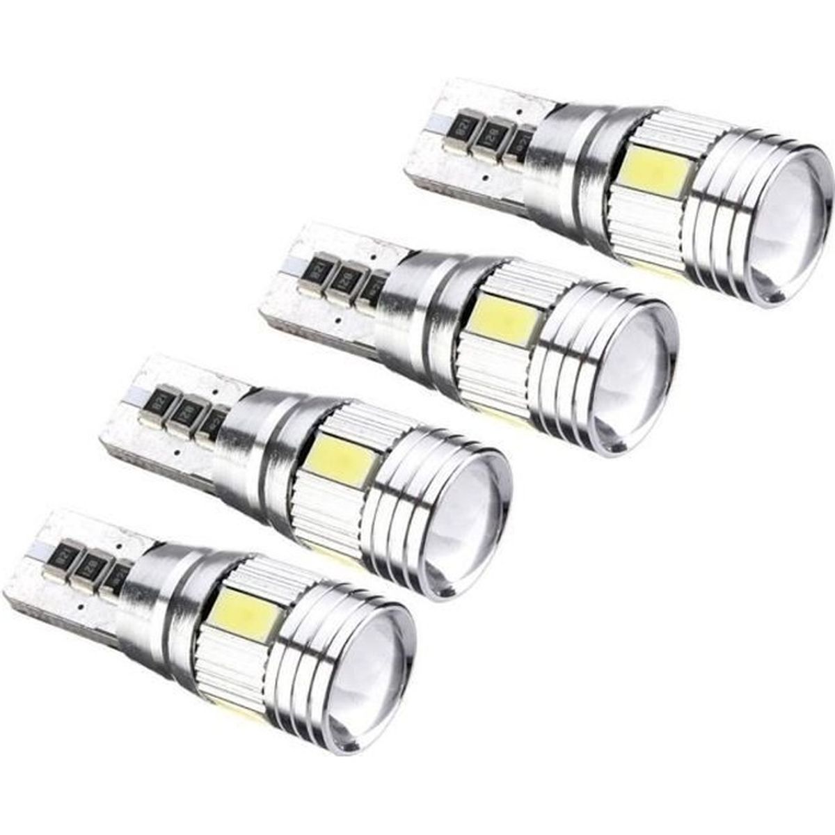 4pcs Ampoules LED T10 W5W Feux de position Plaque Lampe Lecture Auto