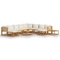 Salon de jardin meuble d exterieur ensemble de mobilier 12 pieces avec coussin creme bois d acacia solide
