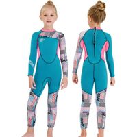 2.5MM Néoprène Combinaison Plongée Enfants Filles Thermique UV 50+ Maillot de Bain Ultra Stretch Wetsuit pour Surf Natation Bleu-XXL