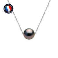 PERLINEA - Collier Perle de Culture de Tahiti A+ - Poire 9-10 mm - Traversé d'une Vénitienne Or Blanc - Bijoux Femme