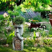 Vvikizy Statues de l'île de Pâques Voir entendre parler sans mal jardin île de pâques Statues résine jardin deco meuble gris