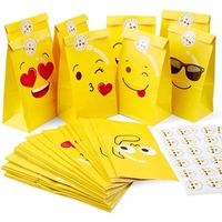 Emoji sacs-cadeaux Papier, XJYDNCG 48pcs Papier Kraft Sacs Papier Pochettes Sac avec Autocollant, Petit Kit Cadeau,11.9x7.8x22cm