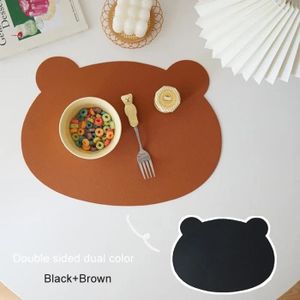 CHEMIN DE TABLE Chemin de table,LAYRUSSI-Sets de table en cuir double face coordonnants pour enfants,napperons ours mignons- Brown Black-M