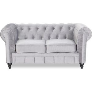 Canapé Chesterfield 3 Places Velours Argent - Style Rétro, Dimensions L207xP80xH72cm