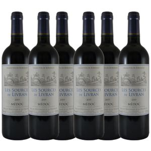 VIN ROUGE Les Sources de Livran 2019 - AOC Médoc - Vin rouge de Bordeaux - lot de 6 bouteilles 75 cl