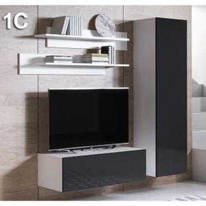 MEUBLE TV MURAL Combinaison de meubles - Luke - Blanc et noir - 2 