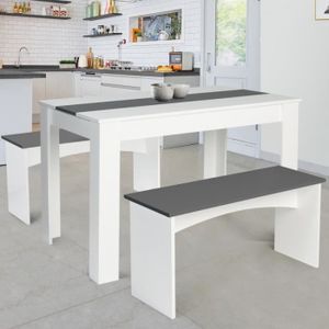 Ensemble table et chaise de jardin Ensemble table à manger et 2 bancs ROZY 4 personnes blanc et gris 110 cm