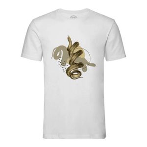 T-SHIRT T-shirt Homme Col Rond Blanc Serpent Noir Design Moderne Biologie Illustration Ancienne