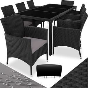 Ensemble table et chaise de jardin TECTAKE Salon de jardin VALENCE  Pour 8 personnes avec Plateaux en verre de sécurité Housse de protection incluse - Noir/Gris