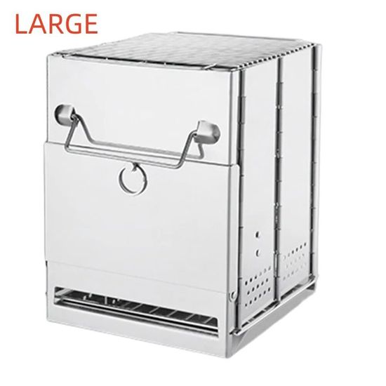 Poêle De Camp Pliant En Acier Inoxydable Avec Grille – Cuisson Au Bois, Idéal Pour Camping Et Randonnée