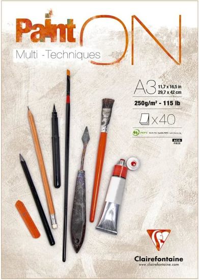 Bloc Clairefontaine PaintON Denim - 15 Feuilles Multi-techniques Grain Rugueux - Format A4 250g/m²
