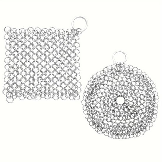Éponge Cotte De Mailles En Acier Inoxydable 304 - Pour Nettoyer Fonte, Grills, Barbecues - 18x18 Cm - Réutilisable