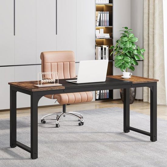 Bureau 160x80cm Tribesigns - Bureau Ordinateur, Table Salle à Manger (Marron/Noir)