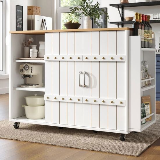 Armoire Murale Porte-serviettes Style Buffet – Bois Blanc Shabby – 4 étagères – Neuf