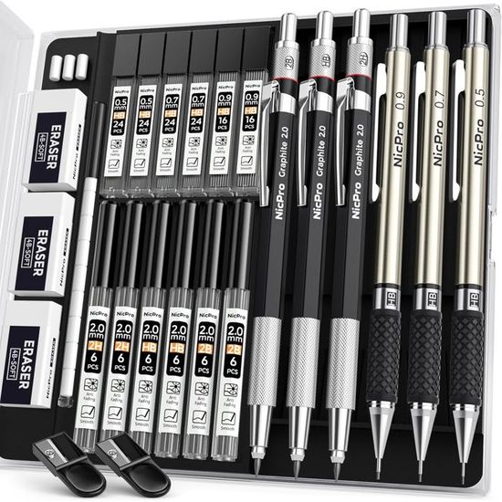 OFFCUP Porte-Mine Métal, Crayon Mécanique Métal 0,7mm avec 2 Recharges HB pour Enfant étudiant Dessin Esquisse illustration Architecture écriture OFFCUP Porte-Mine Métal, Crayon Mécanique Métal 0,7mm avec 2 Recharges HB pour Enfant étudiant Dessin Esquisse illustration Architecture écriture