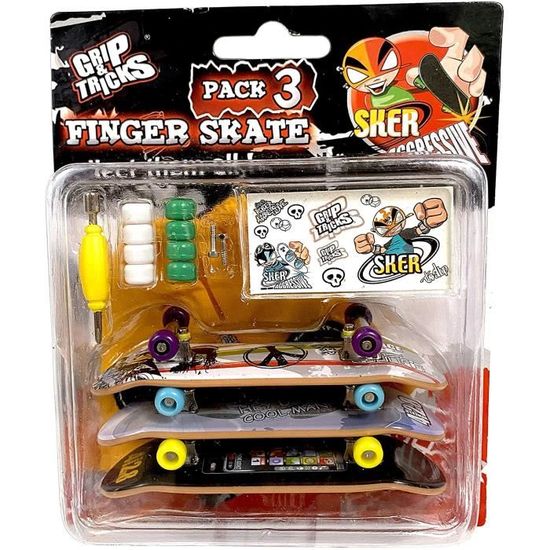 Grip & Tricks - 3 Finger Skate - Mini Skate Pack 3 - Enfant - Garçon - A partir de 6 ans