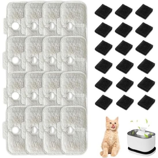 Kit Filtres Fontaine Eau Chat - 40 Pièces (20 Charbons Actifs + 20 éponges) - Compatible Nombreuses Fontaines - Filtration Efficace