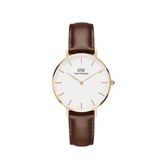 Daniel Wellington Petite St Mawes – Montre Femme 32 Mm Cuir Marron / Boîtier Argent