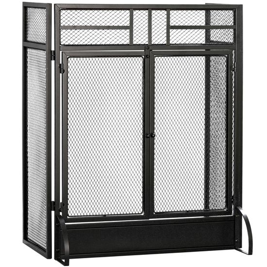 Grille Cheminée HOMCOM Pare-étincelles Pour Cheminée Acier, Métal Noir 96x1,2x62 Cm 820 402v00bk 93155585 Par Feu Cheminée
