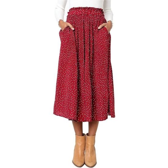 Jupe à Pois Pour Femme - Taille Élastique Haute - Style Rétro Rock Plissée Midi