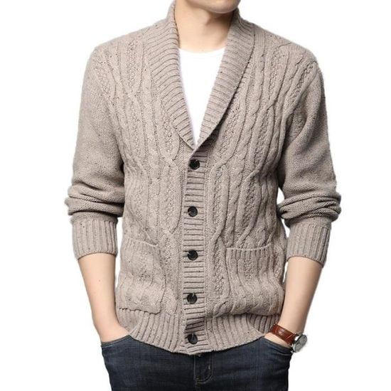 Gilet Homme Laine en Tricot Automne Hiver Cardigan Manches Longues
