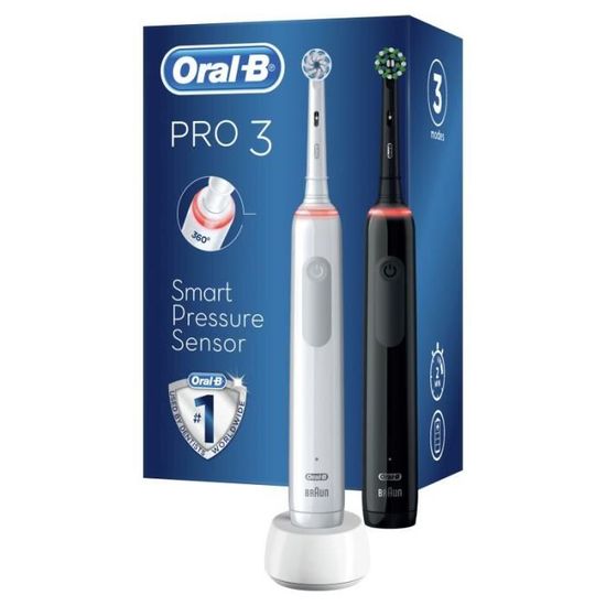 Oral-B Pro 3 3900 Adulte Brosse à dents rotative Noir, Blanc - Pro 3 3900 Duo biaÅy/czarny