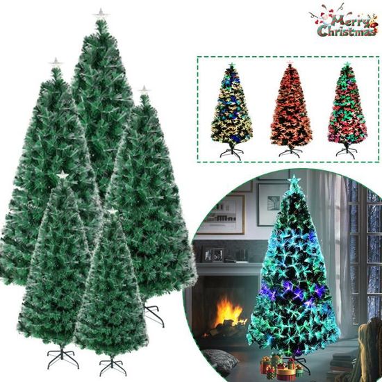 YRHOME Sapin de Noël Artificiel 180cm Lumineux Fibre Optique
