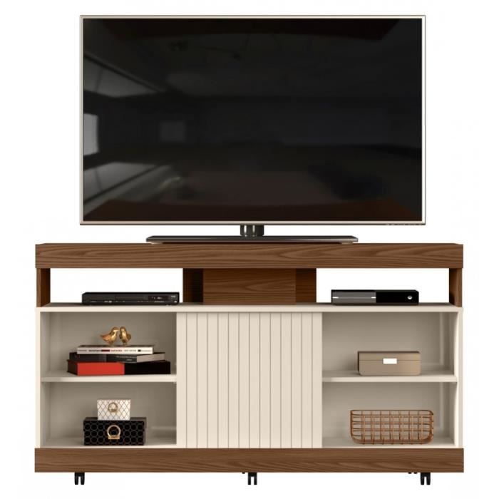 meuble tv 50 pouces maxi noyer et blanc ecru - l 120.4 x l 36.9 x h 63.7 cm