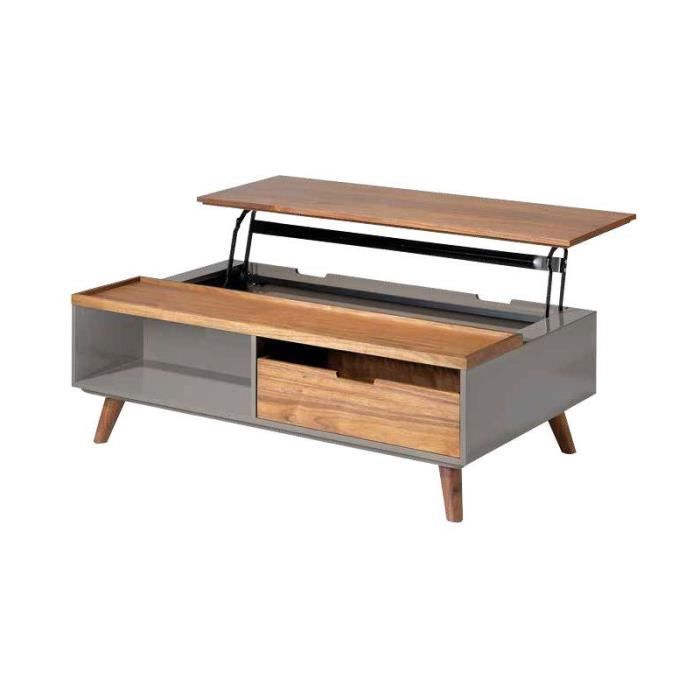 Table basse relevable couleur noyer et laqué taupe MINOS