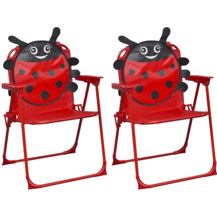 2 pcs Chaises de jardin Pliable Portable pour enfants - Cadre en Acier & Rouge Tissu - Pour Jardin & Patio & Camping - 38 x 28 x 50