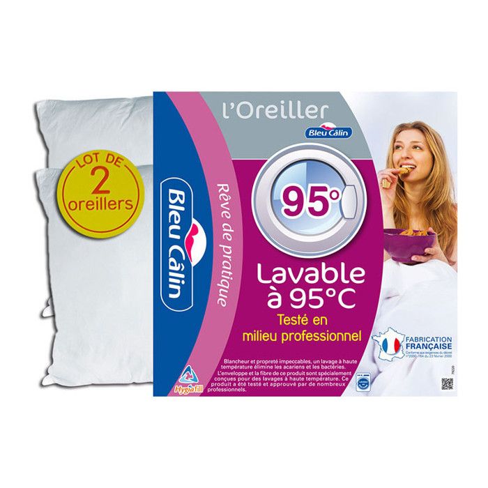 Lot de 2 oreillers Hotelier à bouillir Hygiafil 60 x 60 cm \