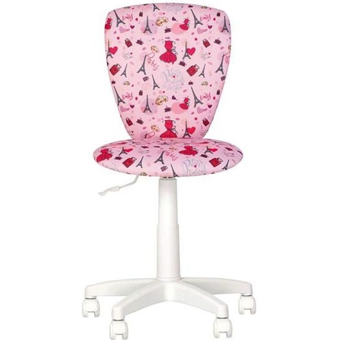 POLLY PARIS - FAUTEUIL, CHAISE DE BUREAU POUR ENFANT. DOSSIER REGLABLE. PIVOTANT. ROSE / BLANC. Rose