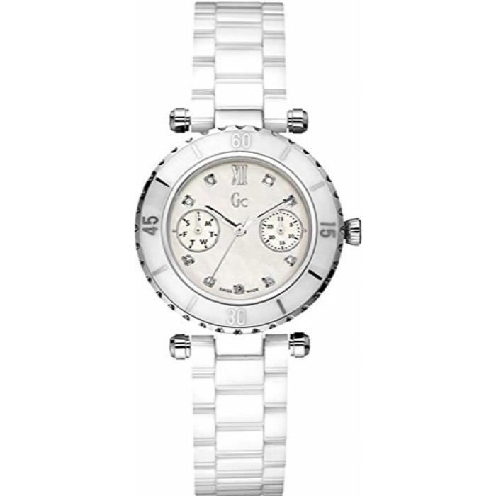 GUESS gc le plongeur des femmes chic diamant cadran blanc montre en céramique TSFF1