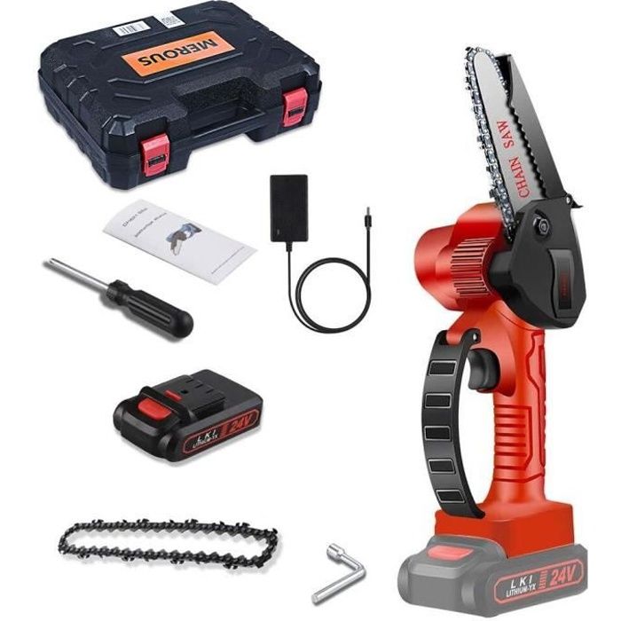 MEROUS Mini tronçonneuse 6 pouces 2 batteries pour une autonomie longue durée (1100W)