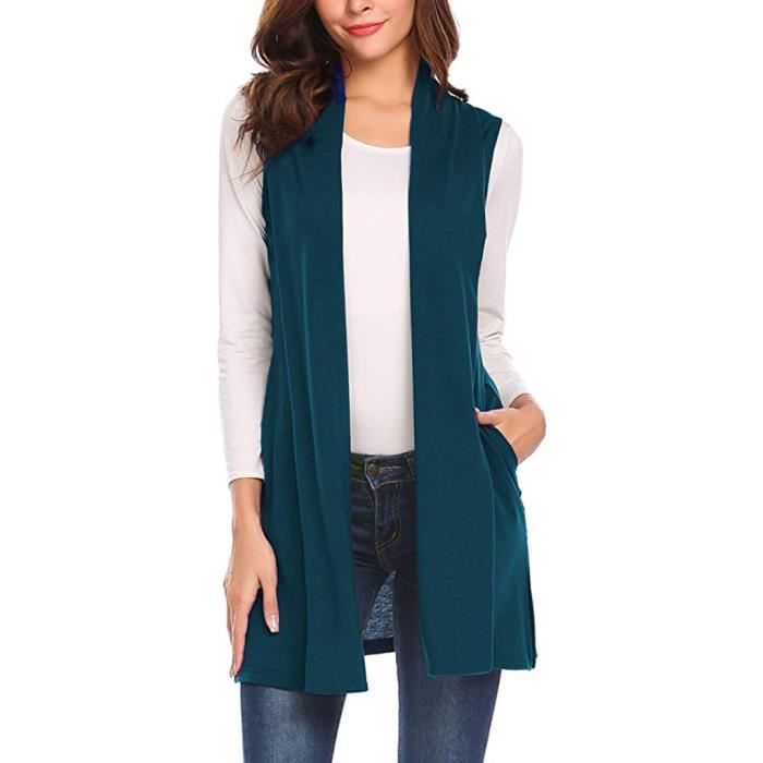 PARDESSUS Gilets longs pour femmes sans manches drapé léger gilet cardigan ouvert sur le devant feg1997 dft1997